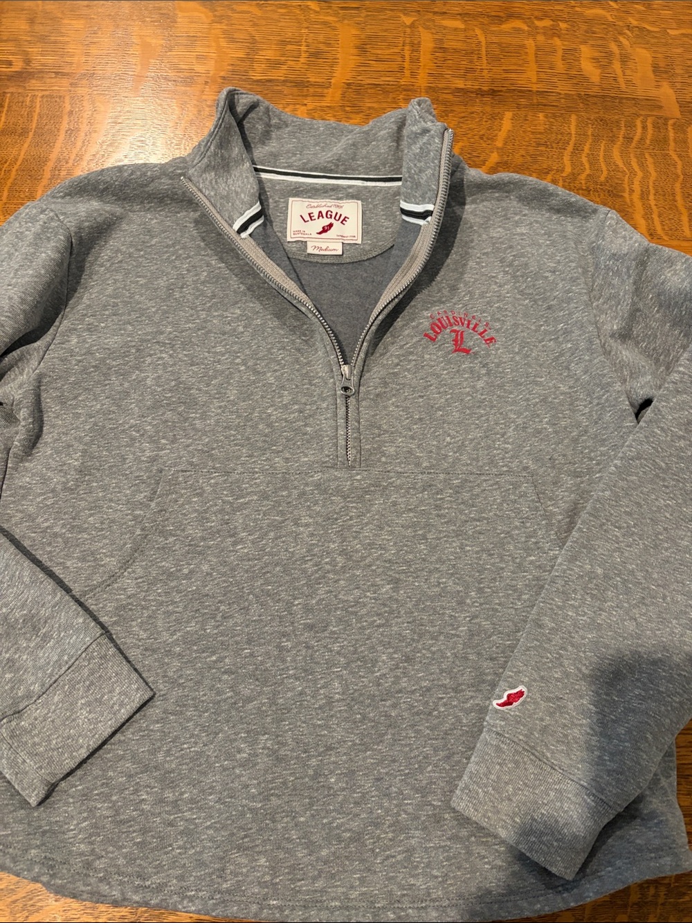 League Gray Half-Zip Pullover with Red Louisville Logo